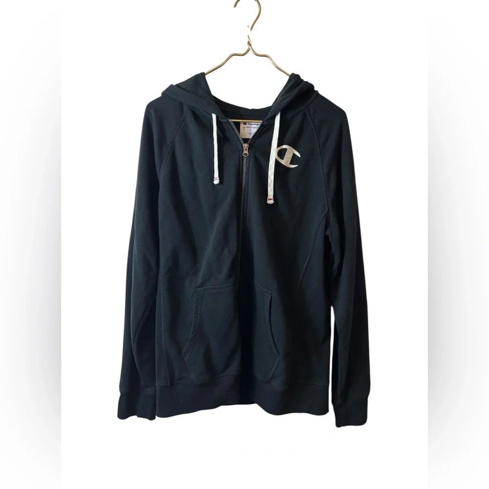 CHAMPION | full zip jacket hooded sweatshirt large black